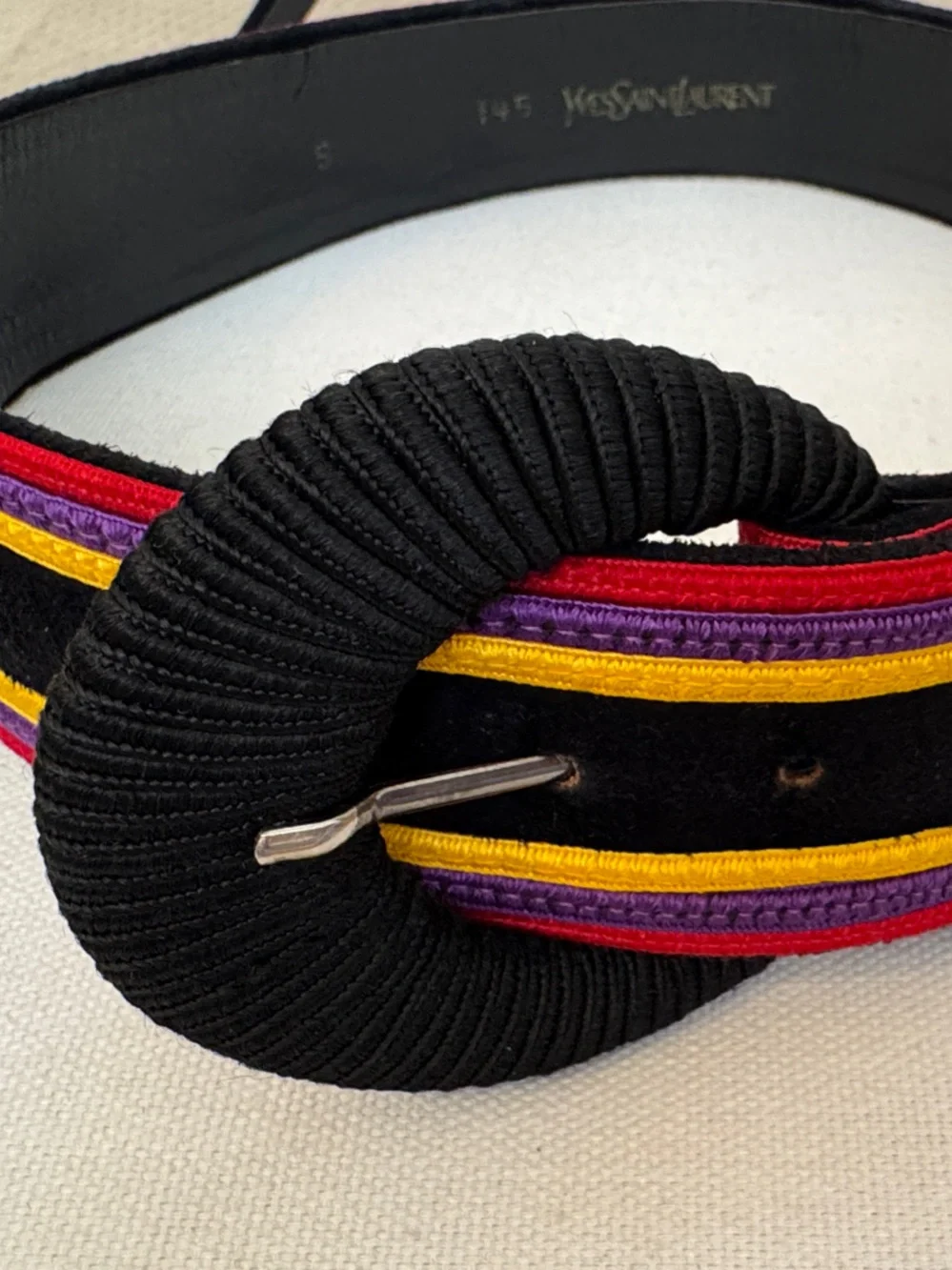 Vintage Yves Saint Laurent Wide Striped Suede Statement Belt YSL Small